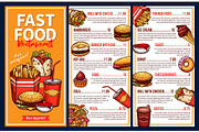 Fast food menu meal and drinks
