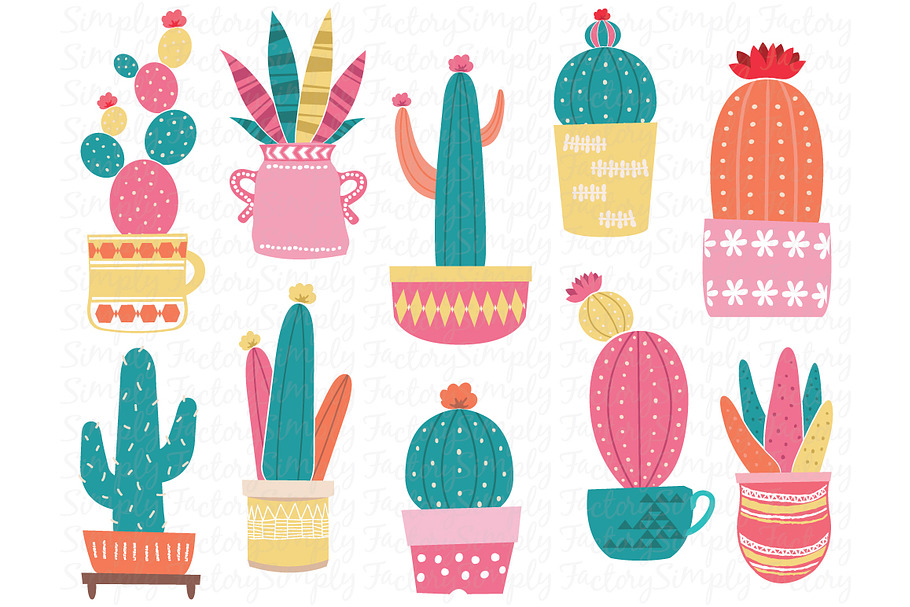 Cute Colorful Cacti Elements