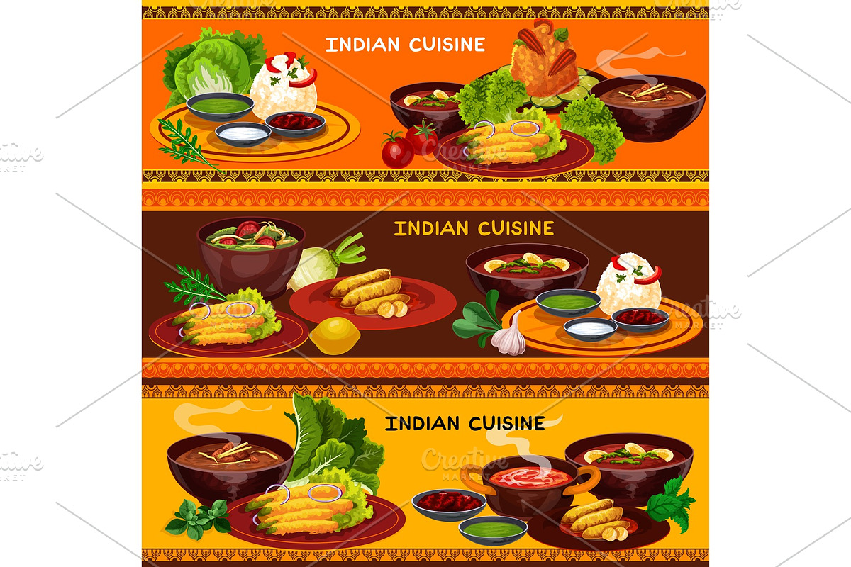 Indian cuisine restaurant banners in Illustrations - product preview 8
