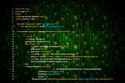 Simple HTML code on green matrix