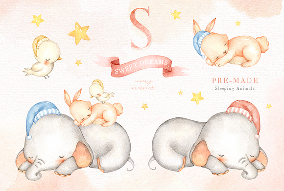Sweet Dreams Watercolor Clip Art in Illustrations - product preview 2