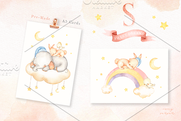Sweet Dreams Watercolor Clip Art in Illustrations - product preview 4