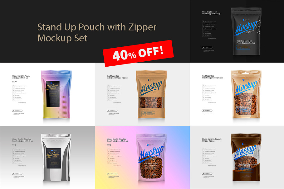 Stand Up Pouch Mockup Set / 40% OFF! in Product Mockups - product preview 8