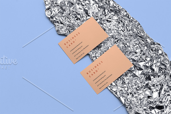 Business cards mockup on foil