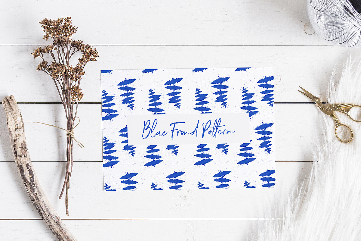 Blue Frond Seamless Pattern in Patterns - product preview 8