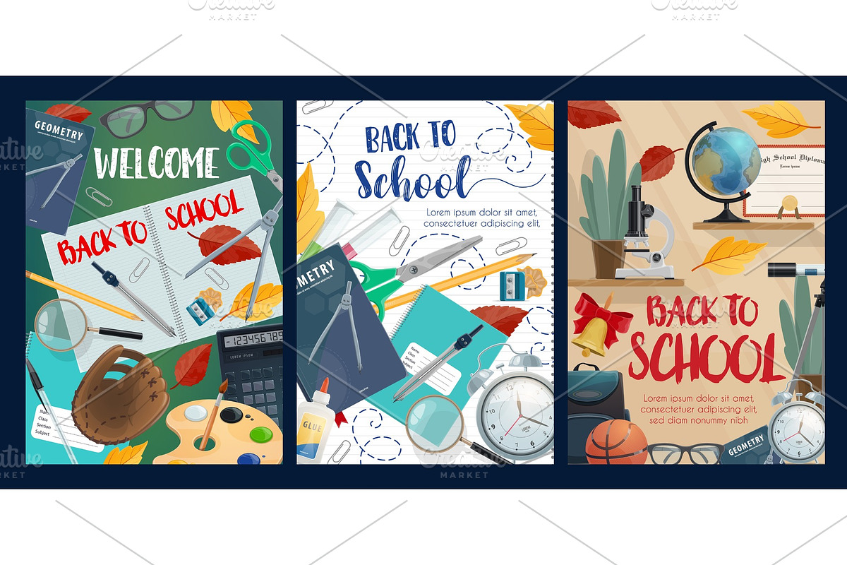 Back to school posters in Illustrations - product preview 8