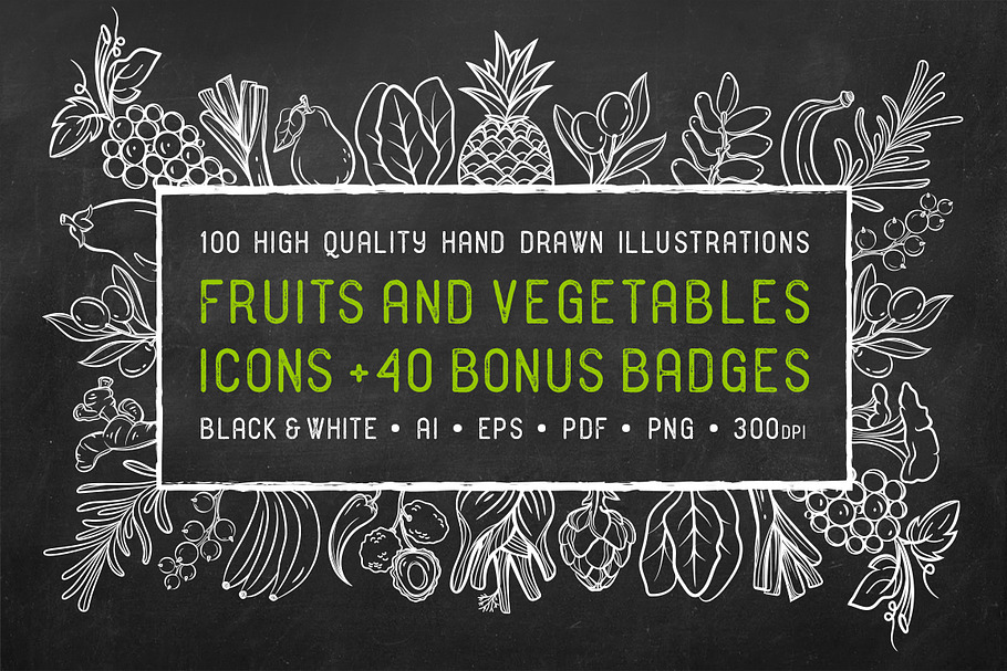 Fruits & Vegetables + Badges in Vintage Icons - product preview 8