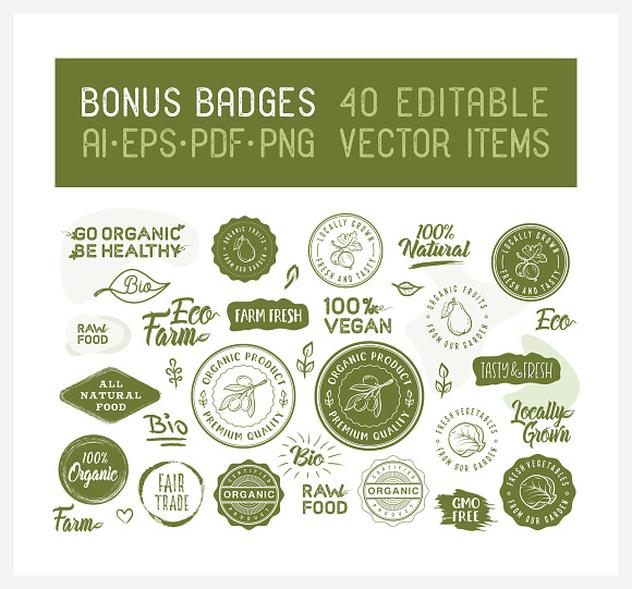 Fruits & Vegetables + Badges in Vintage Icons - product preview 7