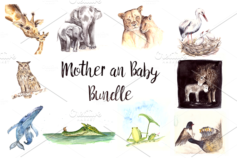 Watercolor Mother & Baby Bundle in Illustrations - product preview 8