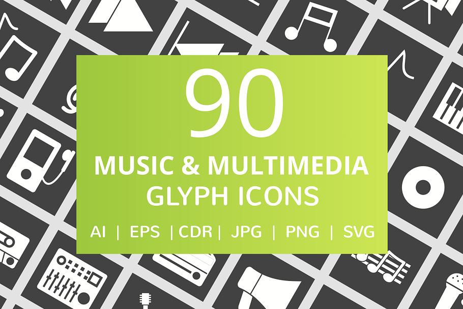 90 Music & Multimedia Glyph Icons in Graphics - product preview 8