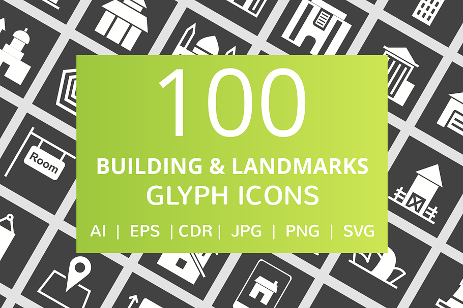 100 Building & Landmarks Glyph Icons in Graphics - product preview 8