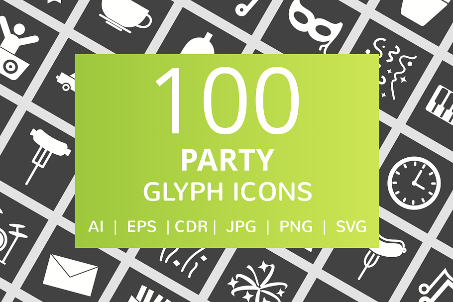 100 Party Glyph Inverted Icons
