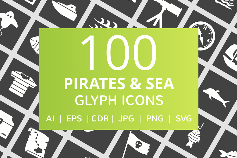 100 Pirate & Sea Glyph Icons
