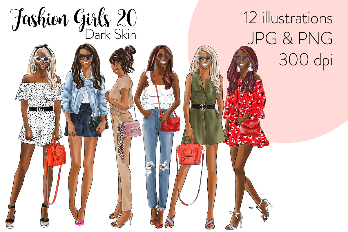 Fashion Girls 20 - Dark skin Clipart in Illustrations - product preview 8