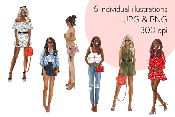 Fashion Girls 20 - Dark skin Clipart in Illustrations - product preview 1