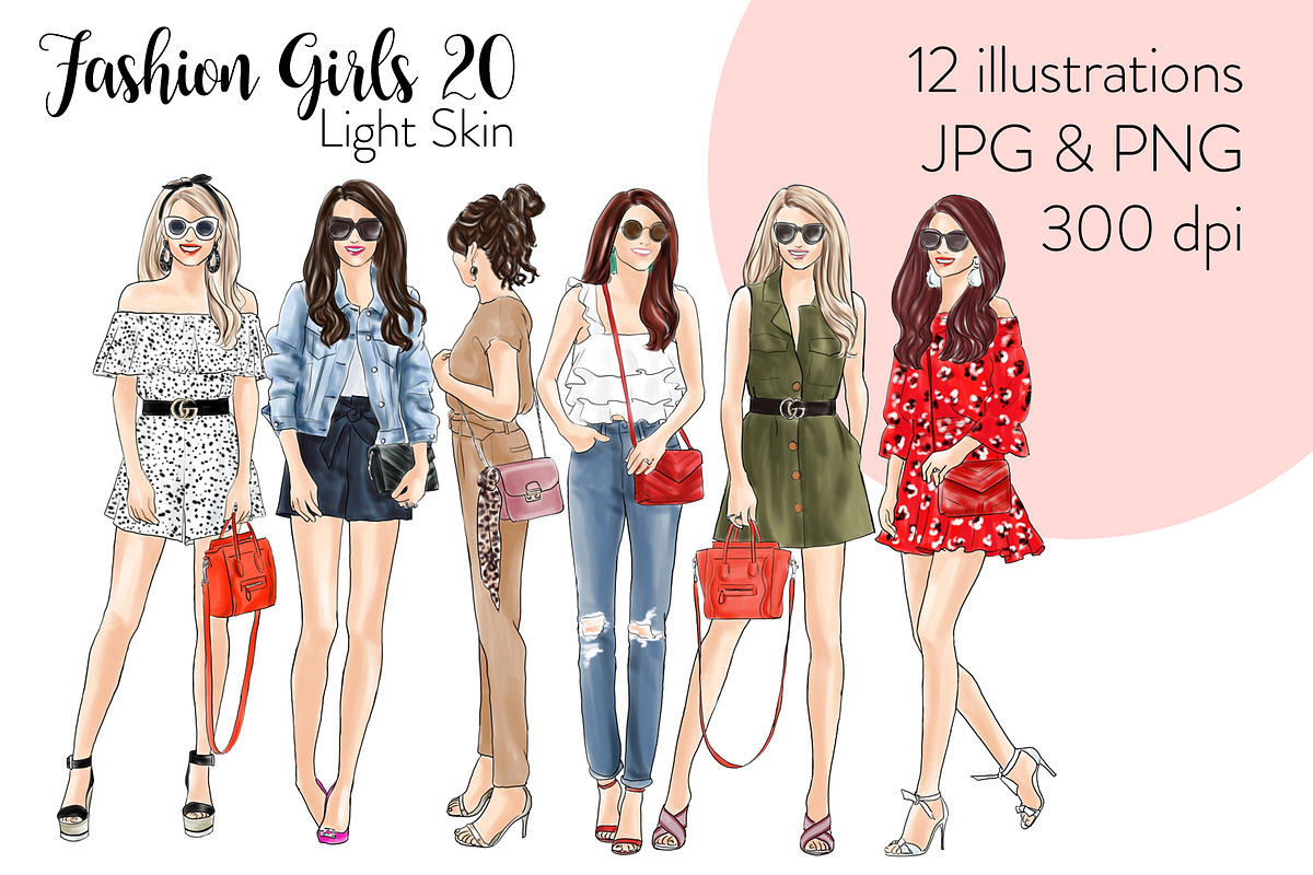 Fashion Girls 20 -Light Skin Clipart in Illustrations - product preview 8