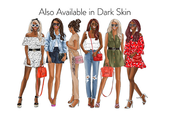 Fashion Girls 20 -Light Skin Clipart in Illustrations - product preview 3