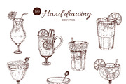 Alcoholic Cocktails Hand Drawn Set