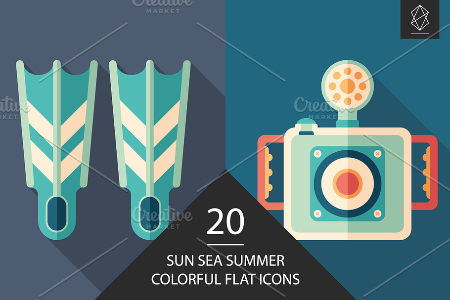 Sun sea summer flat icon set in Graphics - product preview 8