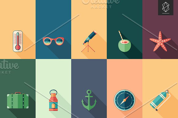 Sun sea summer flat icon set in Graphics - product preview 2
