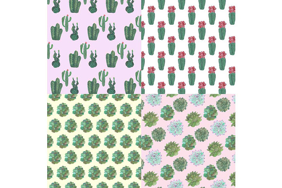 Watercolor Cactuses Digital Paper in Textures - product preview 3