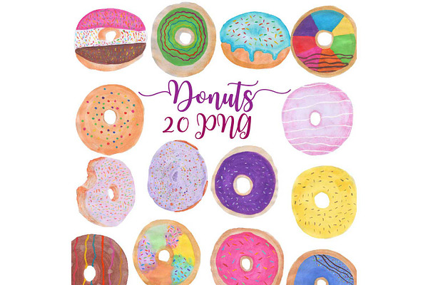 Hand Drawn Watercolor Donuts Clipart
