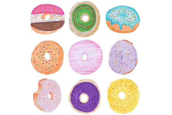 Hand Drawn Watercolor Donuts Clipart in Illustrations - product preview 1