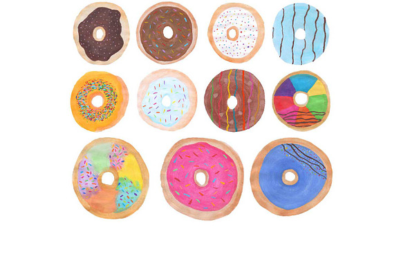 Hand Drawn Watercolor Donuts Clipart in Illustrations - product preview 2