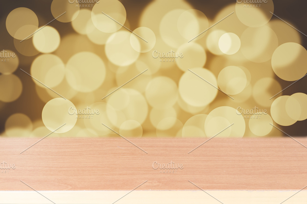 Wood table top on golden bokeh abstr in Textures - product preview 8