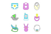 Childcare color icons set