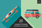 Camping and touring flat icon set