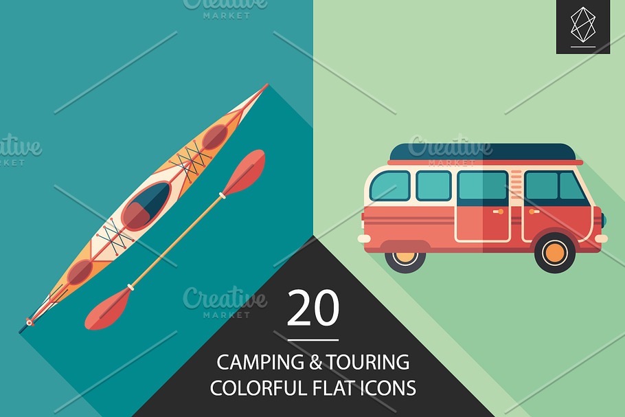 Camping and touring flat icon set in Graphics - product preview 8