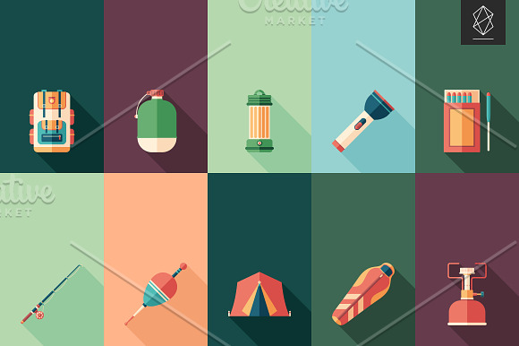 Camping and touring flat icon set in Graphics - product preview 1
