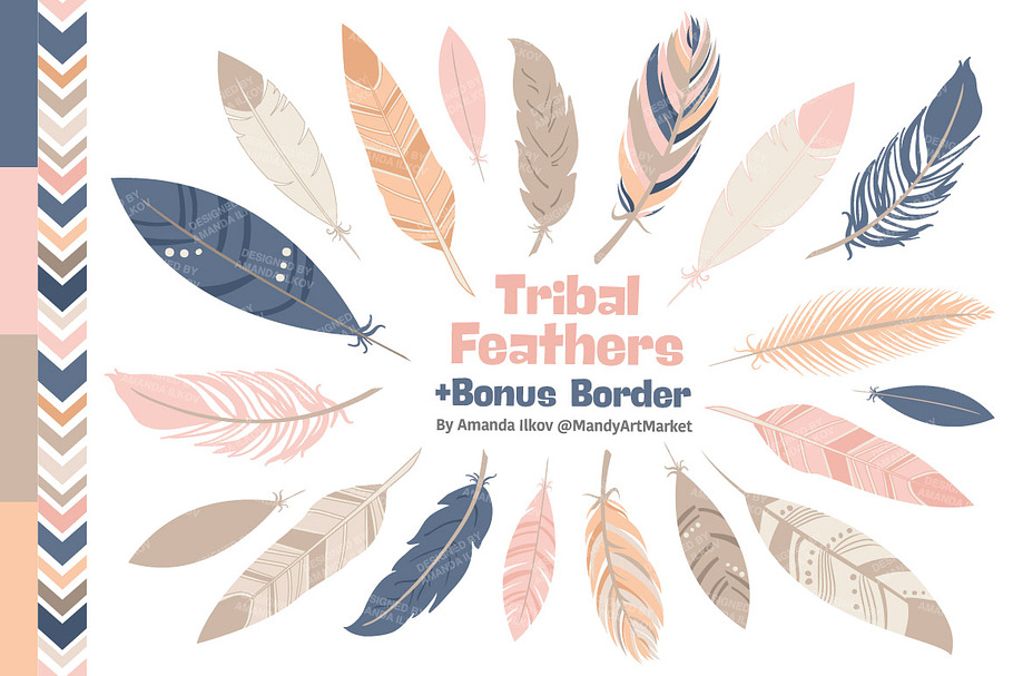 Navy & Blush Feather Vector Clipart
