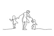 Family concept Mother walking with