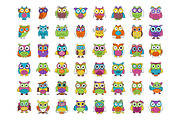 48 Baby Owl Cartoon Vector Icons