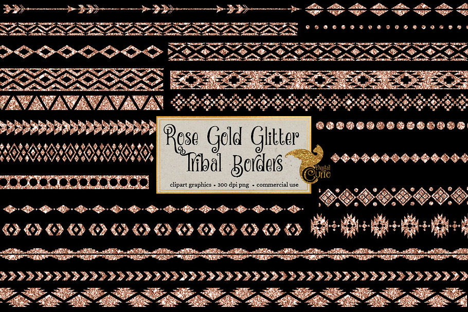 Rose Gold Glitter Tribal Borders in Objects - product preview 8