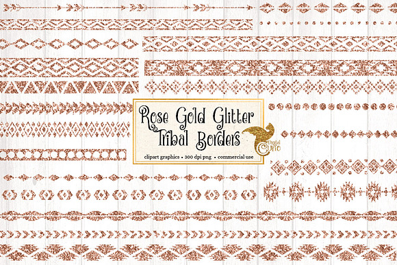 Rose Gold Glitter Tribal Borders in Objects - product preview 1