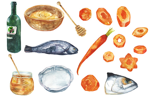 Watercolor Rosh Hashanah set in Illustrations - product preview 3