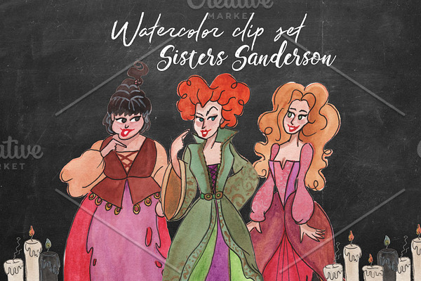 Watercolor witches Hocuspocus!