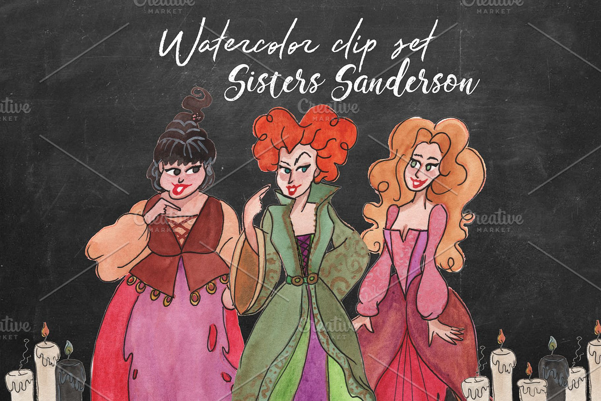 Watercolor witches Hocuspocus! in Illustrations - product preview 8