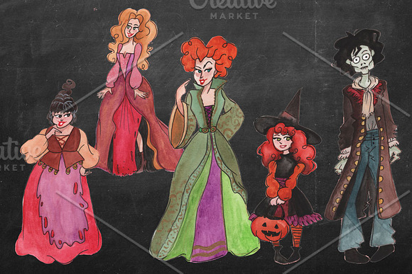Watercolor witches Hocuspocus! in Illustrations - product preview 1