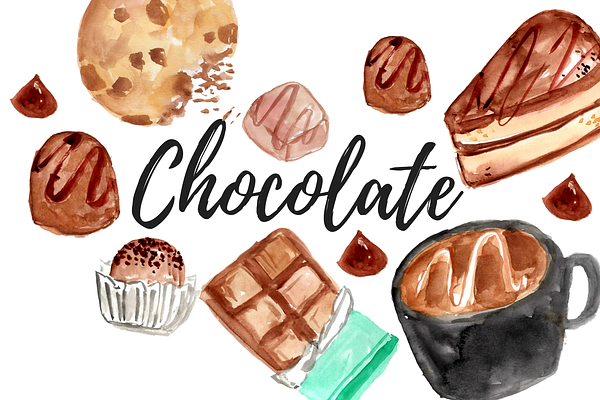 Watercolor chocolate food clipart