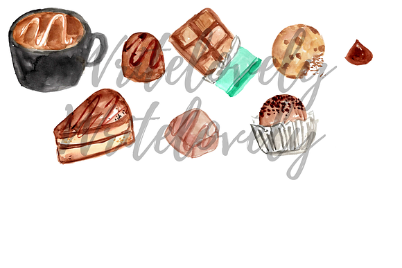 Watercolor chocolate food clipart in Illustrations - product preview 1