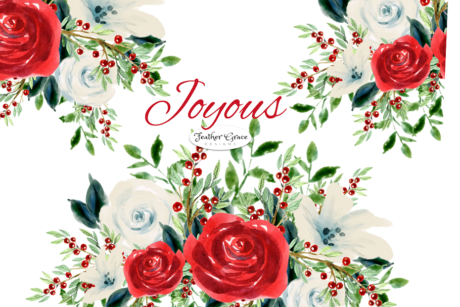 Red Watercolor Flowers & Wreaths in Illustrations - product preview 8