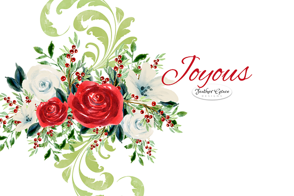 Red Watercolor Flowers & Wreaths in Illustrations - product preview 1