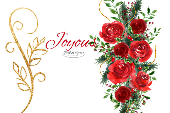 Red Watercolor Flowers & Wreaths in Illustrations - product preview 2