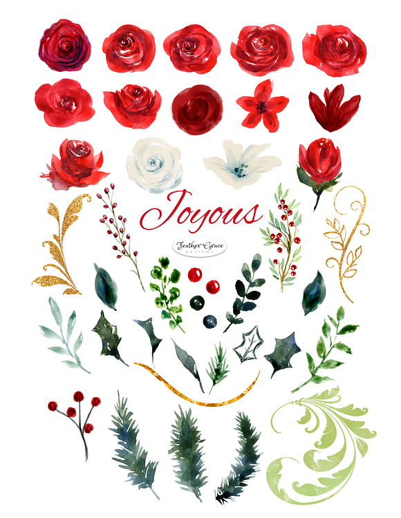Red Watercolor Flowers & Wreaths in Illustrations - product preview 3