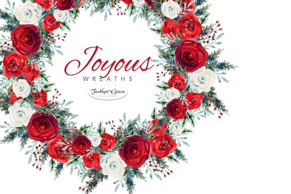 Red Watercolor Flowers & Wreaths in Illustrations - product preview 5
