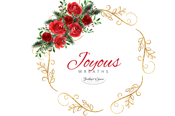 Red Watercolor Flowers & Wreaths in Illustrations - product preview 6